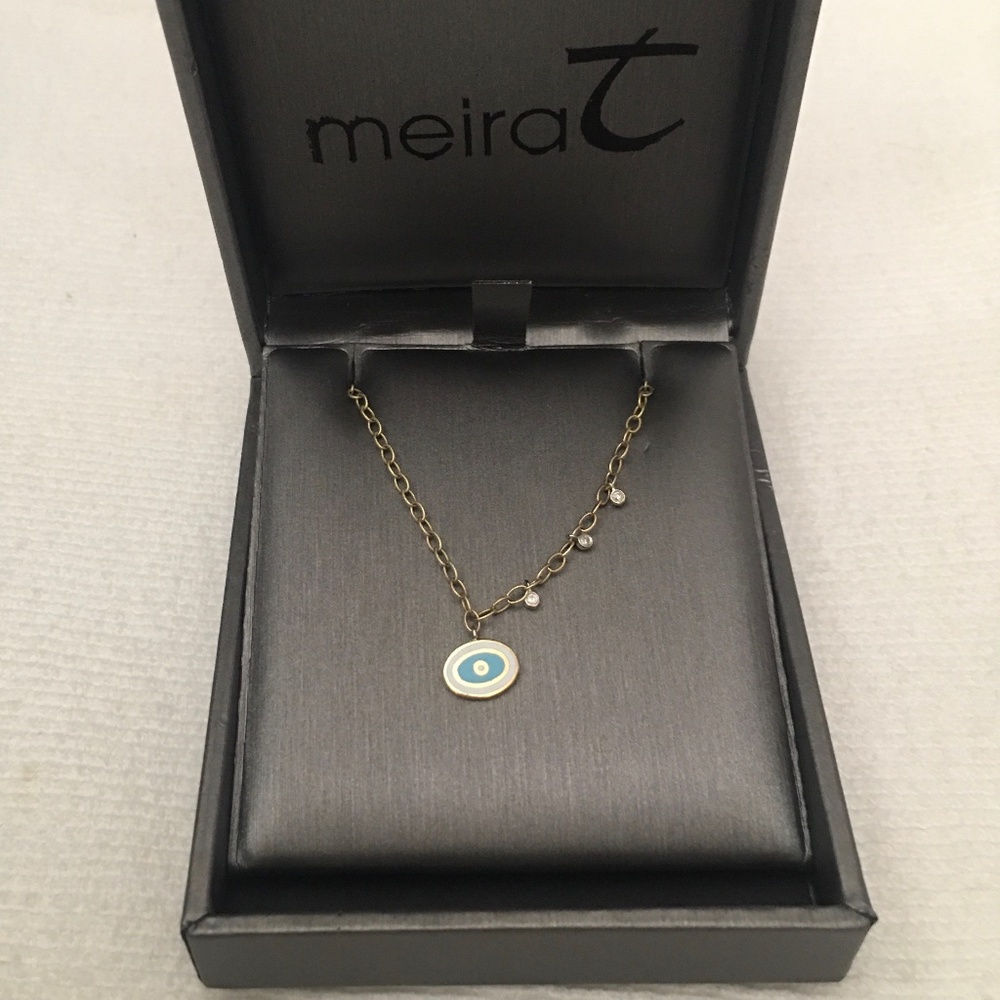 Meira T 18k and Enamel Evil Eye Necklace with Diamond charms